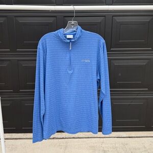Columbia PFG Half Zip Pullover Blue Striped Long Sleeve